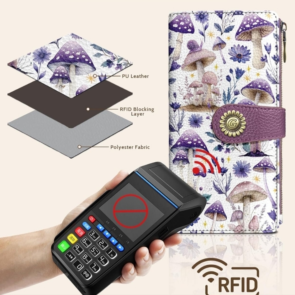 Purple Mushroom RFID Blocking Wallet Case